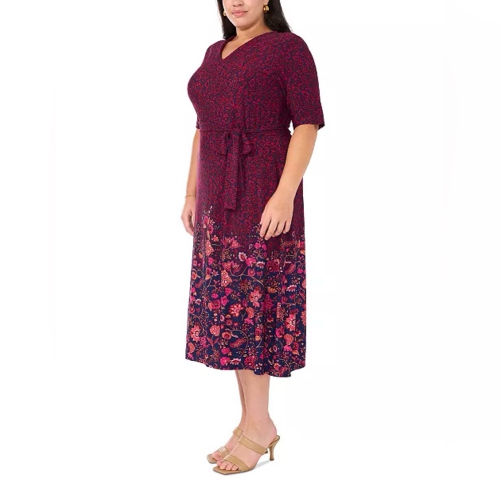 MSK
Plus Size Printed V-Neck Tie-Waist Short-Sleeve Dress - Picture 11 of 11